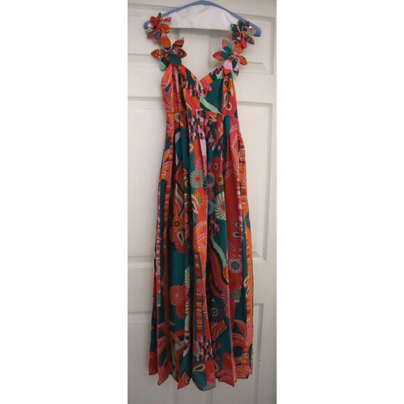 Farm Rio x Anthropologie Women's Sz XXS Multi Pleated Palm Midi Dress - Picture 1 of 16